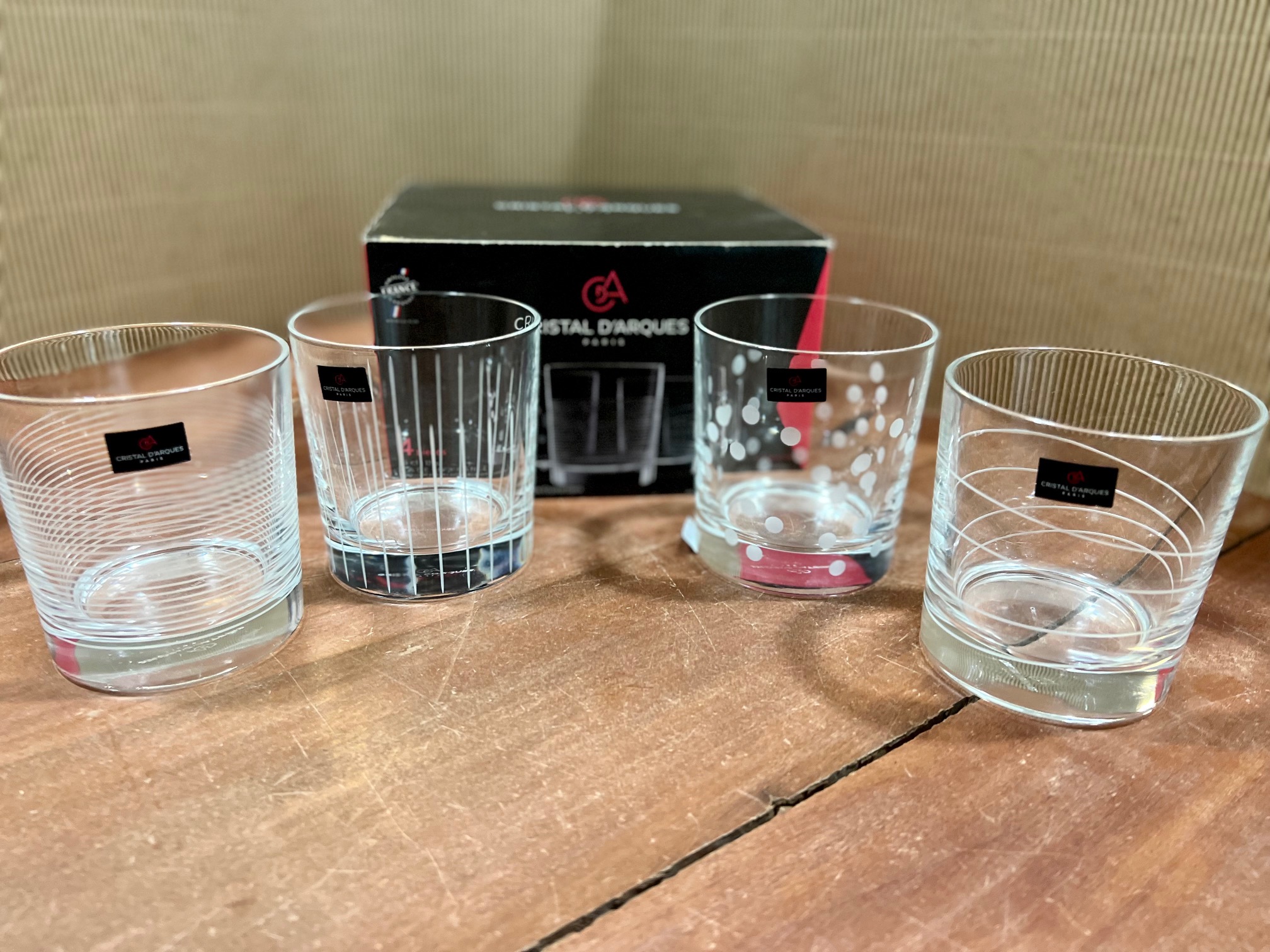 4 VASOS GRABADOS CRISTAL D' ARQUES