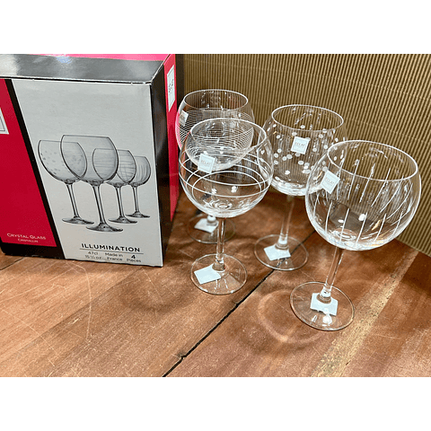 4 COPAS VINO BALLON GRABADAS CRISTAL D' ARQUES