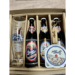 CAJA REGALO + GARZA CURVA KUCHLBAUER KUNSTHAUS  500CC + 3 CERVEZAS ALEMANAS 500CC + ABRIDOR DE ROBLE + POSAVASOS DE REGALO