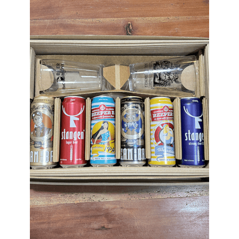 CAJA REGALO + PINTA BEER HAWK 500CC + PINTA VIKINGOS 600CC + 6 CERVEZAS ALEMANAS + POSAVASOS DE REGALO