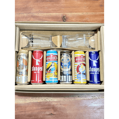 CAJA REGALO + PINTA BEER HAWK 500CC + PINTA GUINNESS 440CC + 6 CERVEZAS ALEMANAS + POSAVASOS DE REGALO