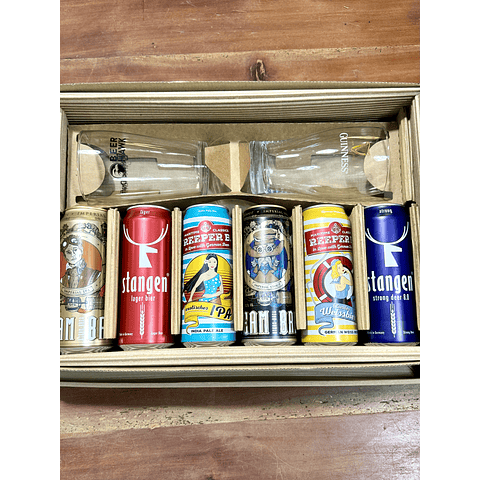 CAJA REGALO + PINTA BEER HAWK 500CC + PINTA GUINNESS 440CC + 6 CERVEZAS ALEMANAS + POSAVASOS DE REGALO