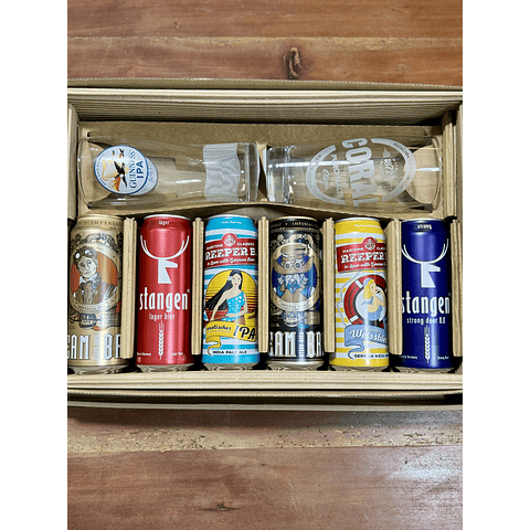 CAJA REGALO + VASO CORAL 500CC + VASO GUINNESS IPA + 6 CERVEZAS ALEMANAS + POSAVASOS DE REGALO