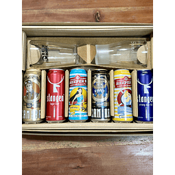 CAJA REGALO + PINTA BEER HAWK 500CC + PINTA SANDELS 500CC + 6 CERVEZAS ALEMANAS + POSAVASOS DE REGALO