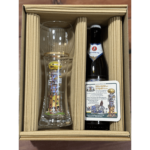 CAJA REGALO + GARZA KUCHLBAUER TORRE 500CC + CERVEZA ALEMANA 500CC + POSAVASO DE REGALO
