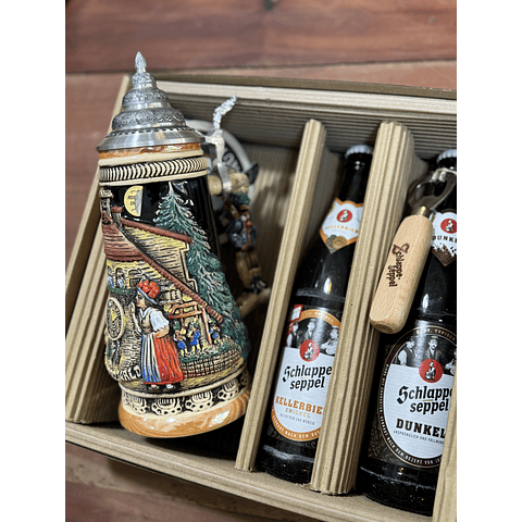 CAJA REGALO + JARRA SCHWARZWALD ASA ESPECIAL + 2 CERVEZAS ALEMANAS + ABRIDOR DE ROBLE + POSAVASOS DE REGALO