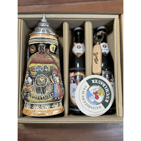 CAJA REGALO + JARRA SCHWARZWALD ASA ESPECIAL + 2 CERVEZAS ALEMANAS + ABRIDOR DE ROBLE + POSAVASOS DE REGALO