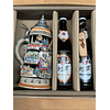 CAJA REGALO + JARRA ARTESANAL CON TAPA SCHWARZWALD TRADICIONAL 500CC +  2 CERVEZAS ALEMANAS + ABRIDOR DE ROBLE + POSAVASOS DE REGALO