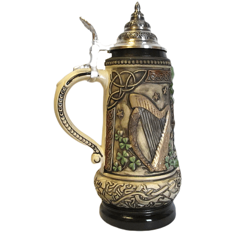 JARRA ARTESANAL MOTIVO IRLANDÉS LEPRECHAUN – RUSTIKAL - PINTADO A MANO CON TAPA DE ESTAÑO (EDICIÓN LIMITADA)