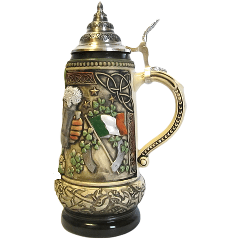 JARRA ARTESANAL MOTIVO IRLANDÉS LEPRECHAUN – RUSTIKAL - PINTADO A MANO CON TAPA DE ESTAÑO (EDICIÓN LIMITADA)