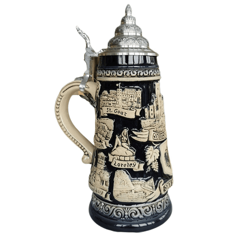 JARRA ARTESANAL RHEIN PANORAMA 500CC  CON TAPA DE ESTAÑO 