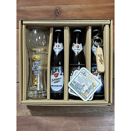 CAJA REGALO + GARZA KUCHLBAUER 500CC  + 3 CERVEZAS ALEMANAS 500CC + ABRIDOR ROBLE + POSAVASOS DE REGALO