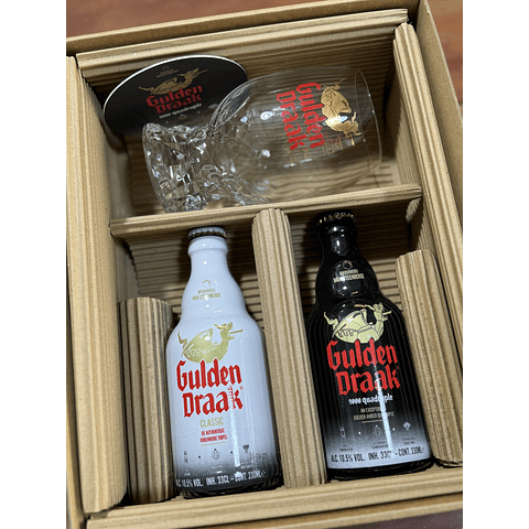 CAJA REGALO + VASO GULDEN DRAAK + 2 CERVEZAS GULDEN DRAAK 330CC + POSAVASO DE REGALO