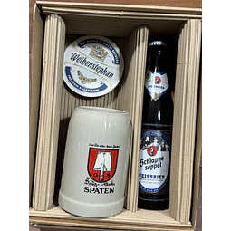 SET REGALO JARRA SPATEN CERÁMICA 500CC + CERVEZA ALEMANA + POSAVASOS DE REGALO
