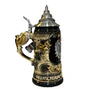 JARRA ARTESANAL - NEGRA DORADA CON TAPA Y  PLACA DE PELTRE  - MANGO DE ÁGUILA DORADO﻿ 400CC + 2 CERVEZAS ALEMANAS + ABRIDOR ROBLE Y POSAVASOS DE REGALO