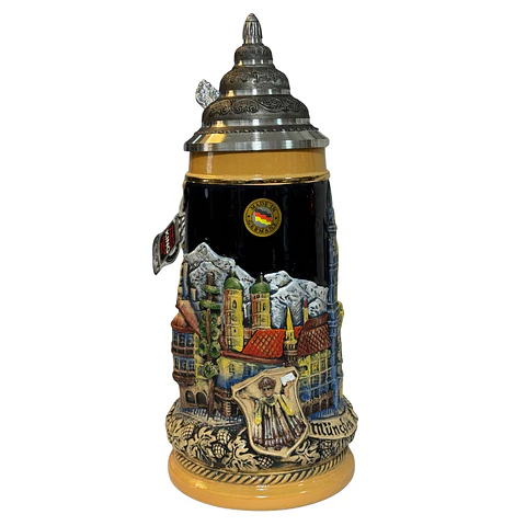 JARRA CERVECERA ARTESANAL ALEMANA CON TAPA DE PELTRE - MÜNCHEN FRAUENKIRCHE 500CC 