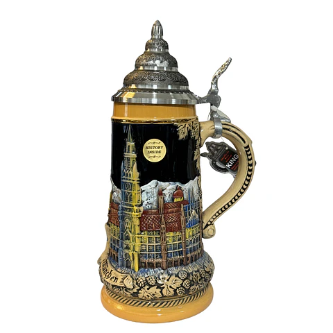 JARRA CERVECERA ARTESANAL ALEMANA CON TAPA DE PELTRE - MÜNCHEN FRAUENKIRCHE 500CC 
