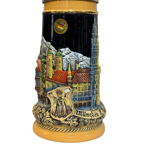 JARRA CERVECERA ARTESANAL ALEMANA CON TAPA DE PELTRE - MÜNCHEN FRAUENKIRCHE 500CC 
