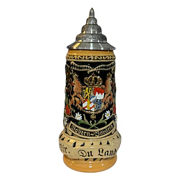 JARRA CERVECERA ARTESANAL ALEMANA DE CERÁMICA CON TAPA ESTAÑO BAYERN-BAVARIA 500CC 