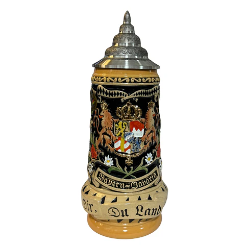 JARRA CERVECERA ARTESANAL ALEMANA DE CERÁMICA CON TAPA ESTAÑO BAYERN-BAVARIA 500CC 