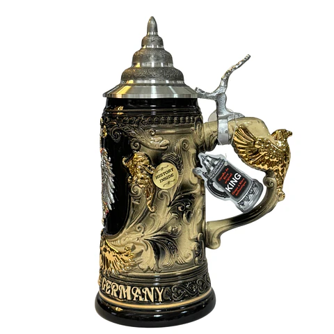Jarra Cervecera Artesanal Alemana de Colección Águila Imperial Negra 750 cc con Tapa de Estaño