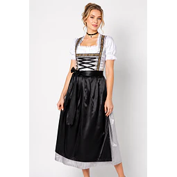 Vestido Dirndl Mujer Plata & Negro con Delantal y Blusa (talla 42)