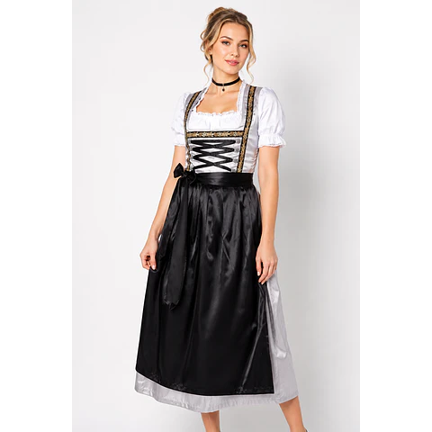 Vestido Dirndl Mujer Plata & Negro con Delantal y Blusa (talla 40)