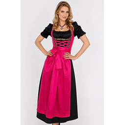 Vestido Dirndl Bávaro Mujer Pink & Negro con delantal y blusa (talla 36)