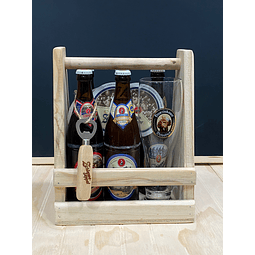 SIXPACK MADERA + GARZA FRANZISKANER 500CC + 5  SEPPEL + ABRIDOR ROBLE & POSAVASOS DE REGALO