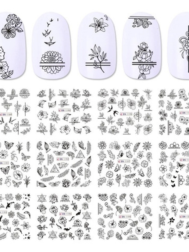 50 Stickers Al Agua Uña + 50 Stickers 3d Uña 5