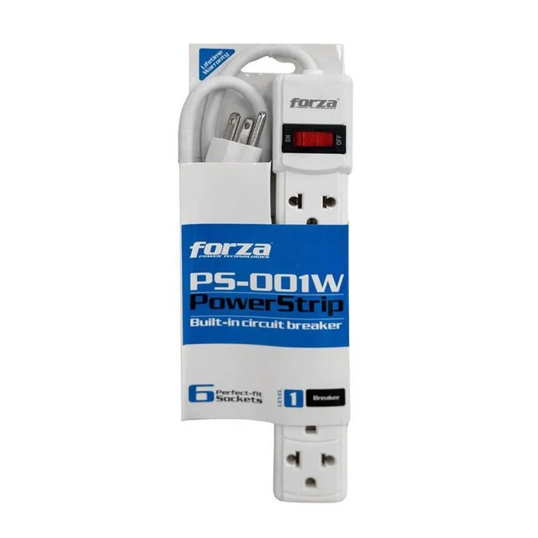 Regleta Eléctrica Forza PS-001W 6 Tomas con Breaker Blanco 3