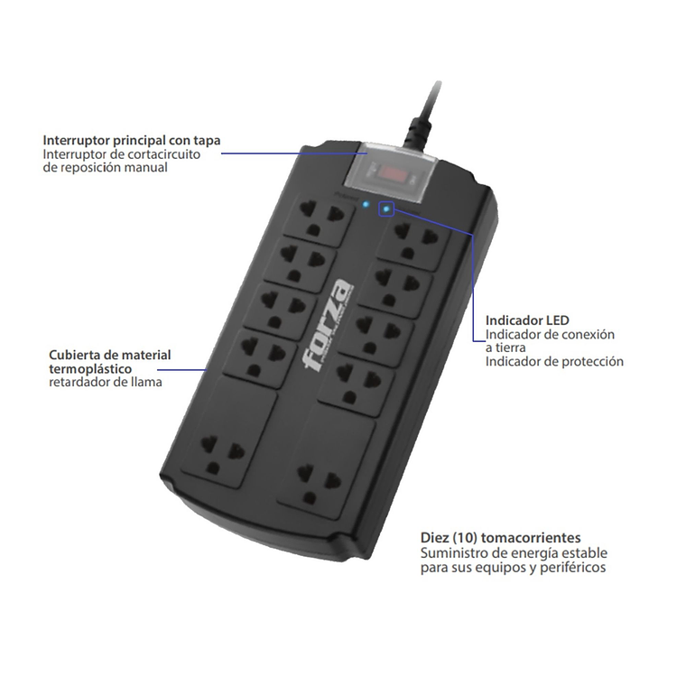 Supresor de Picos Forza FSP-10UN 1080J 10 Tomas universal 2