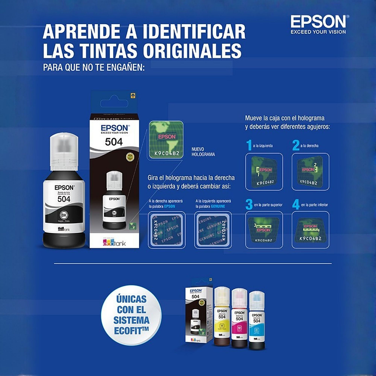 Tinta Original Epson T504 Negro Botella EcoTank 4