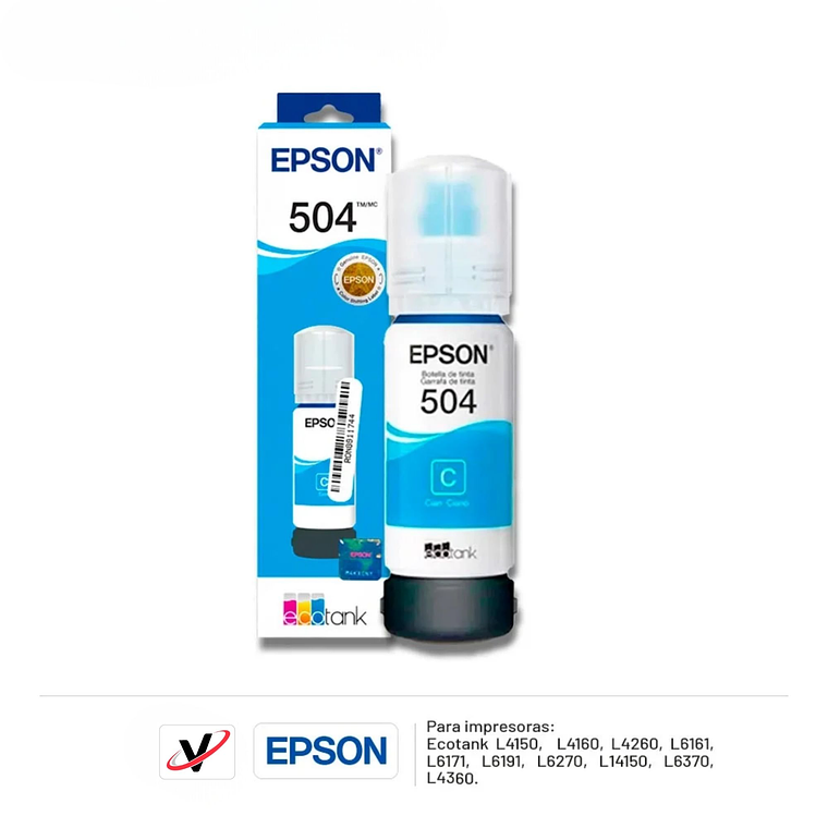Tinta Original Epson T504 Cian Botella EcoTank 3