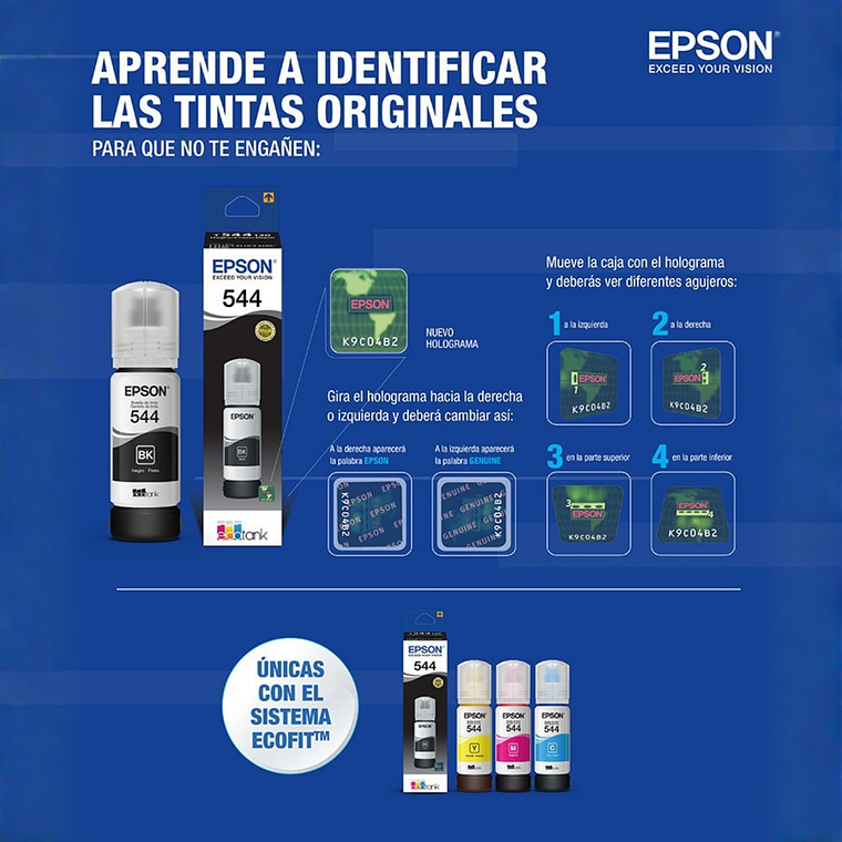 Tinta Original Epson T544 Negro Botella Alto Rendimiento 4