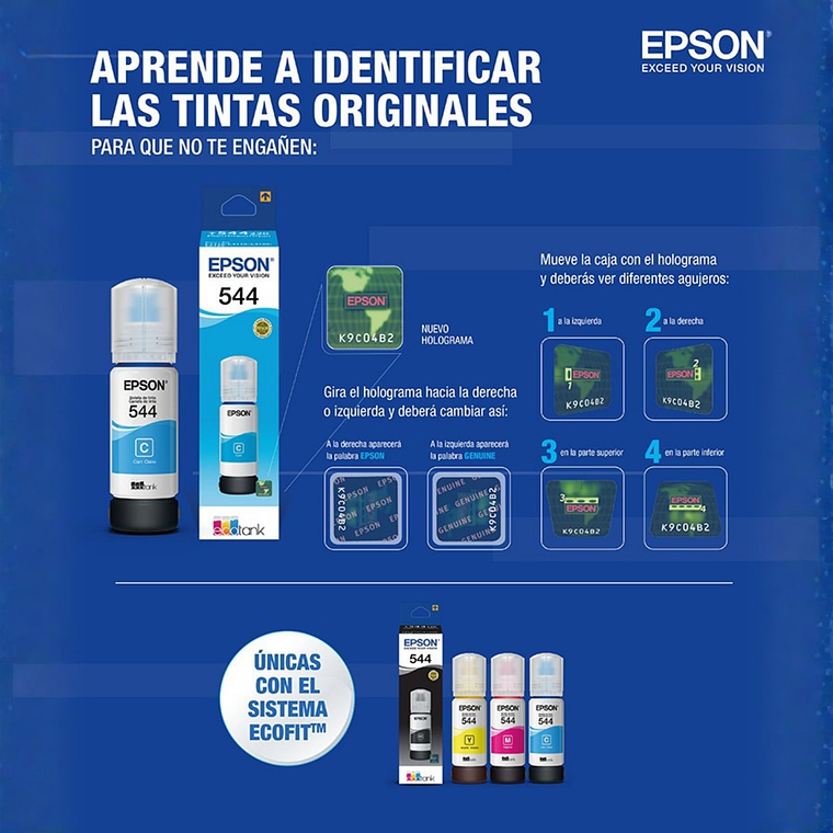 Tinta Original Epson T544 Negro Botella Alto Rendimiento 4