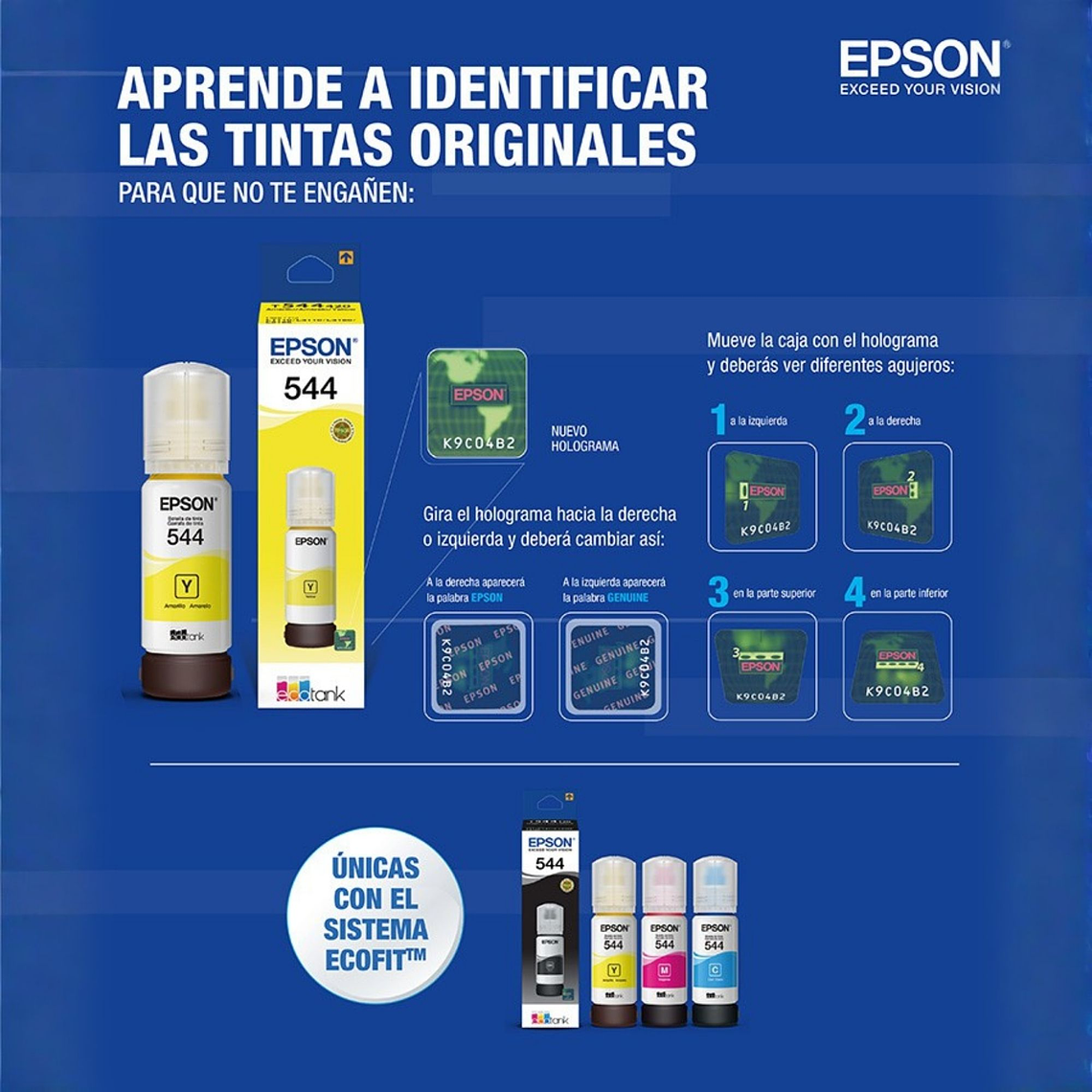 Tinta Original Epson T544 Amarillo Botella Alto Rendimiento 4