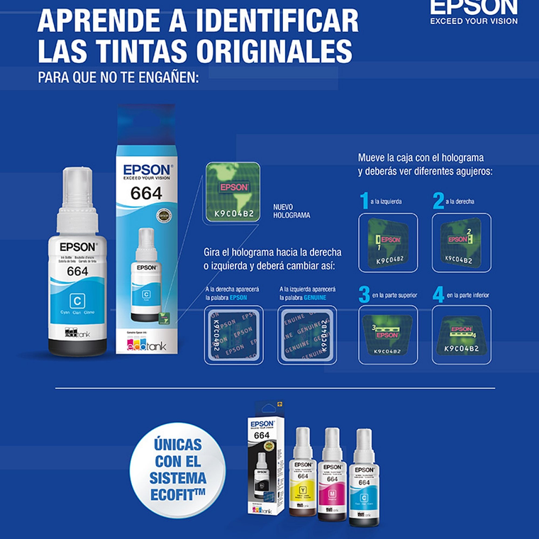 Tinta Original Epson T664 Cian Botella EcoTank 3