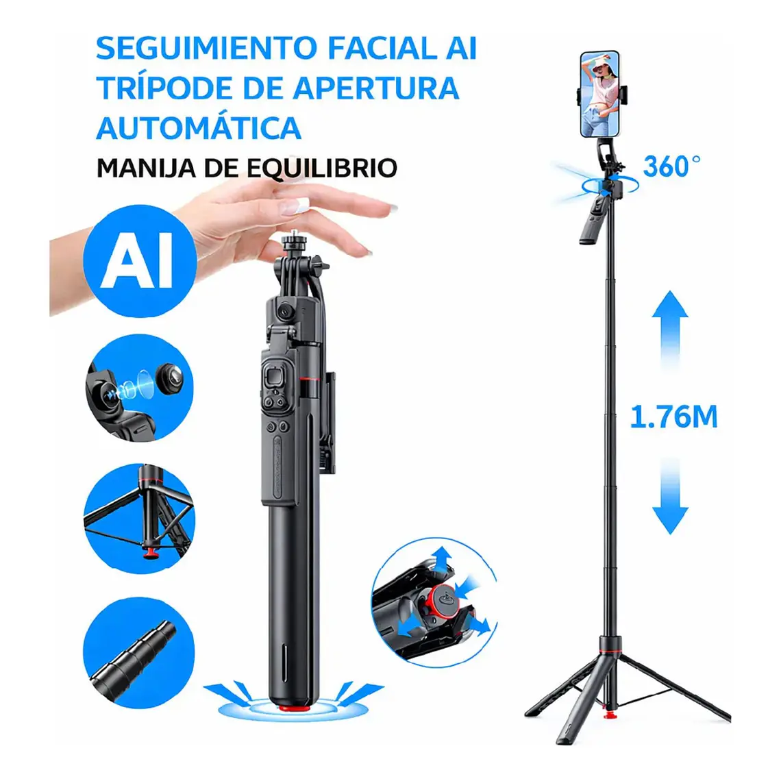 Trípode Inteligente Con Seguimiento Facial IA Baihuo City MY-7794 360 grados 2