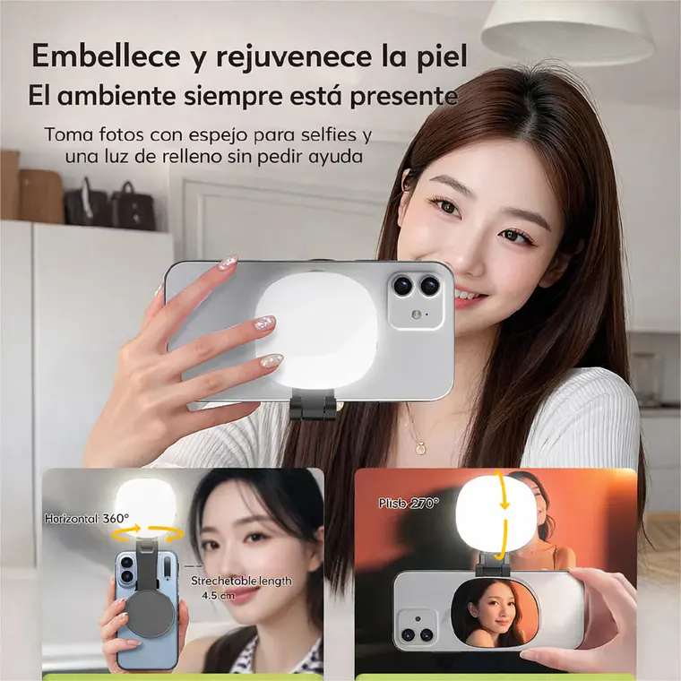 Luz LED Para Selfie Con Espejo Baihuo City MY-7819 Para Celular 4