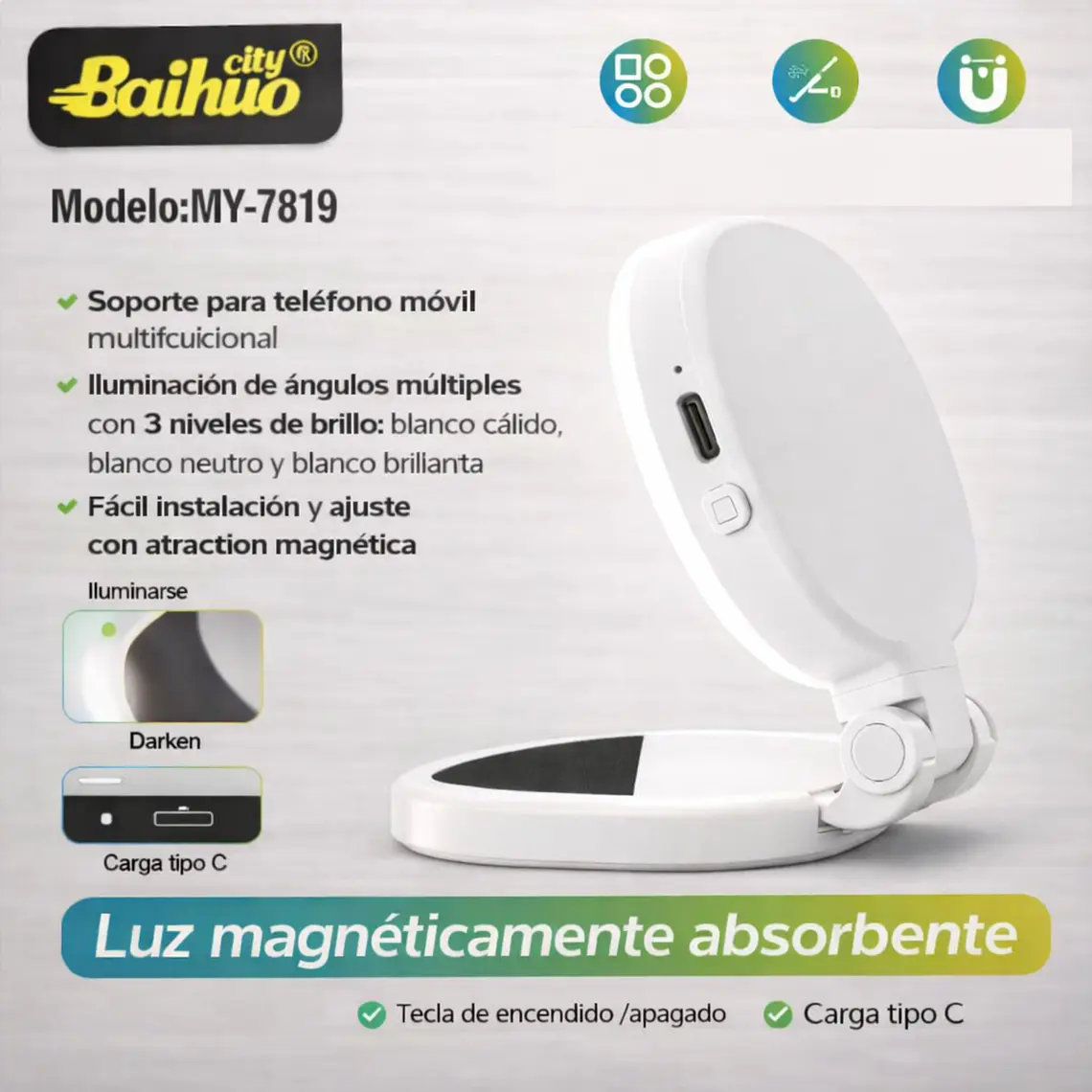 Luz LED Para Selfie Con Espejo Baihuo City MY-7819 Para Celular 5