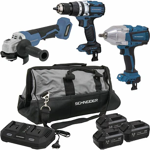 Kit Profissional SCHNEIDER 20V | 8 Peças | 3 Baterias 5Ah