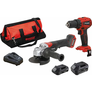 Pack Combo 20V | Berbequim Parafusadora 40Nm + Rebarbadora 125mm | 2 Baterias + Carregador + Saco