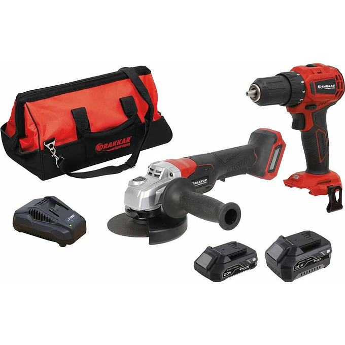 Kit de Ferramentas 20 V — Berbequim 40 Nm e Rebarbadora 125 mm — Ref. 55950