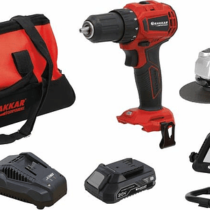 Pack Combo DRAKKAR 20V | Berbequim + Rebarbadora + Projetor LED | 2 Baterias 2Ah + Carregador + Saco