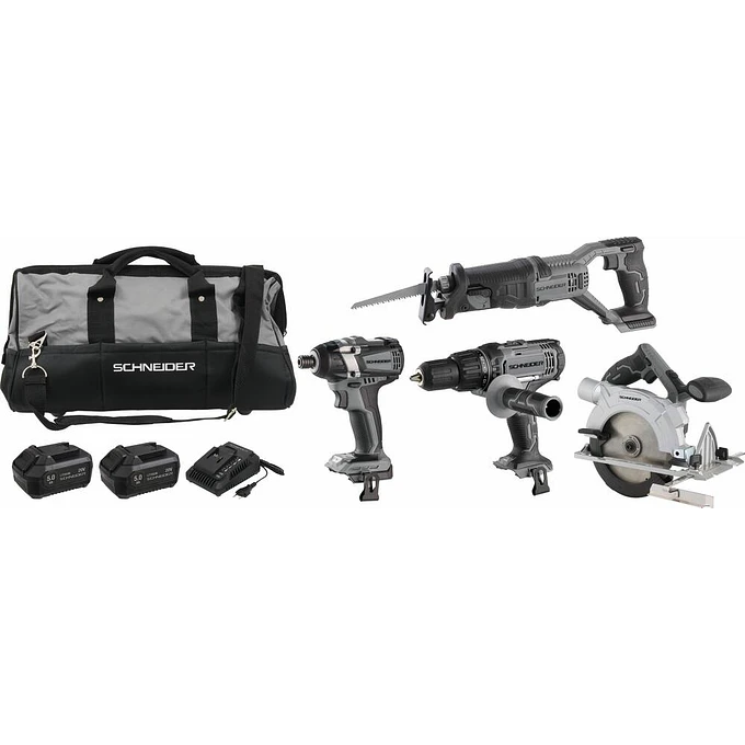 Kit de 4 Ferramentas SCHNEIDER 20 V — 2 Baterias de 5 Ah