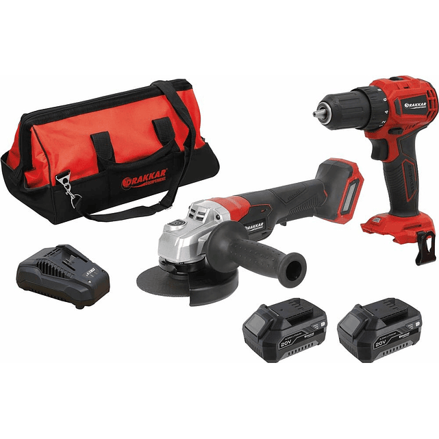 Pack Combo 20V | Berbequim Parafusadora 40Nm + Rebarbadora 125mm | 2 Baterias (4Ah+5Ah) + Carregador + Saco 1