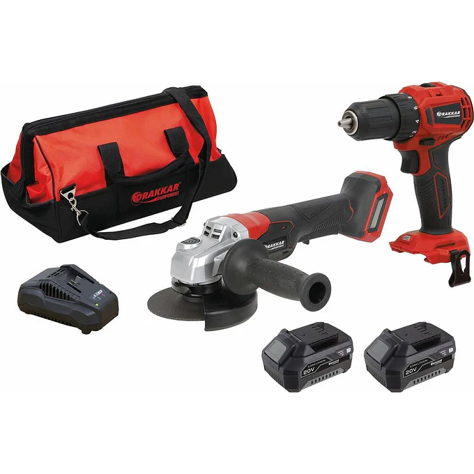 Kit de Ferramentas 20 V — Berbequim 40 Nm e Rebarbadora 125 mm — Ref. 55954