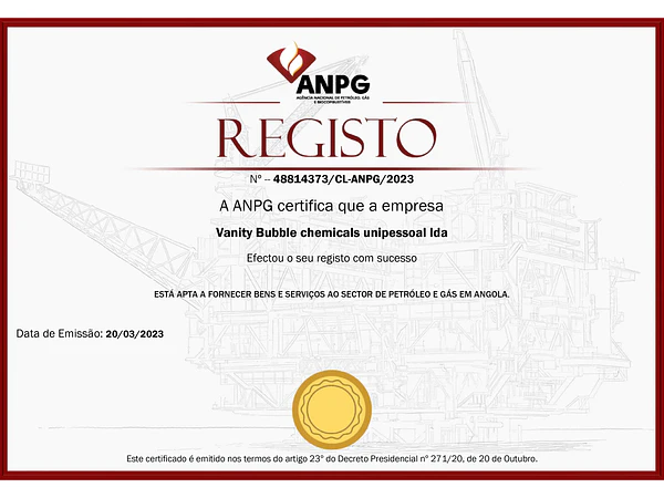  VB Chemicals certificada pela ANPG para fornecimento ao setor petrolífero em Angola