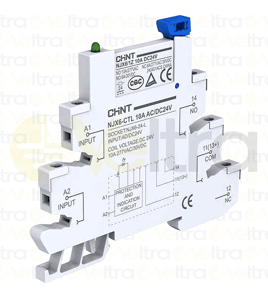 CONJUNTO BASE Y RELE A RIEL DIN 6A 12VAC/DC 1NA 1NC NJX6-CTL 